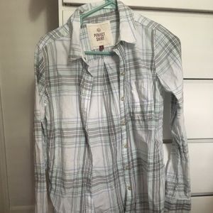Teal/White Plaid Flannel Button Down